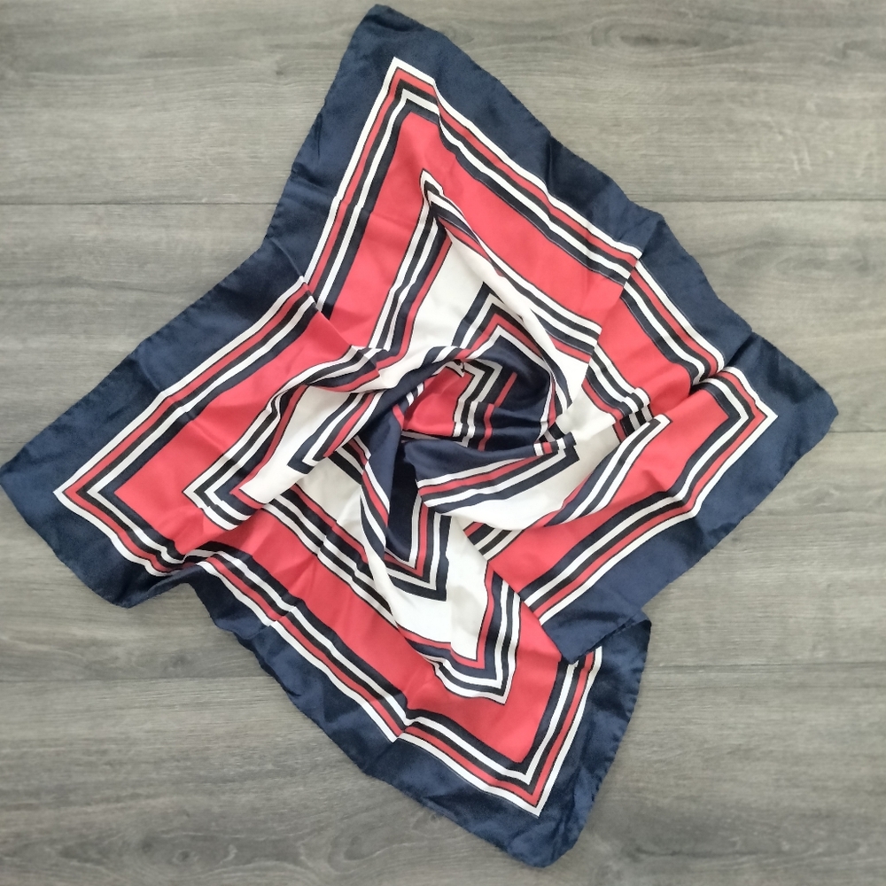 Hudson's Vintage 100% Silk Made in Italy Navy Red White Square Scarf Nautical